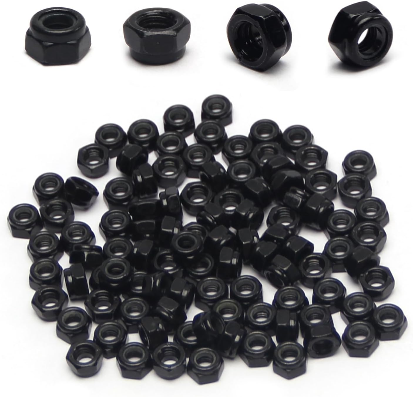 100 Pzas Tuercas Hex M4x0.7mm con Inserto Nylon