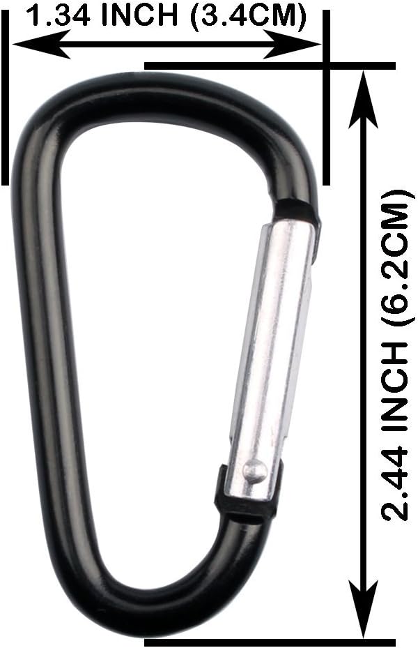 20 Mosquetones Aluminio Forma D 2.5pulg Ganchos Resorte Negro