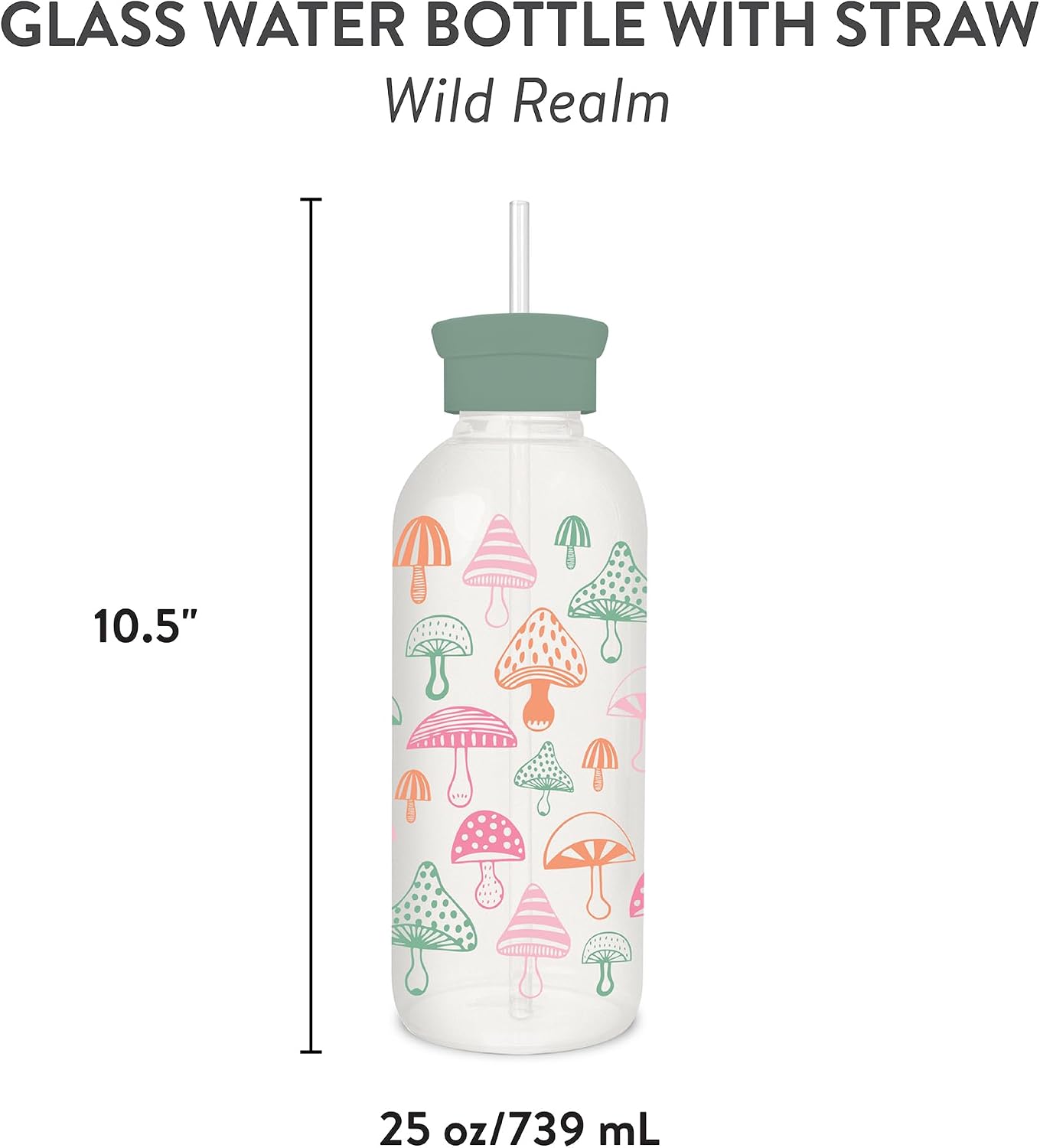 Botella agua vidrio con pajilla 25oz reutiliz.
