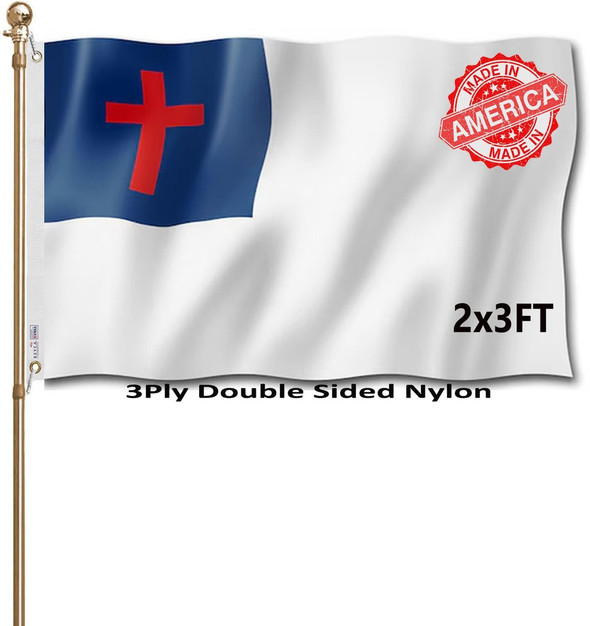 Bandera cruz cristiana 2x3pulg nailon doble cara latón