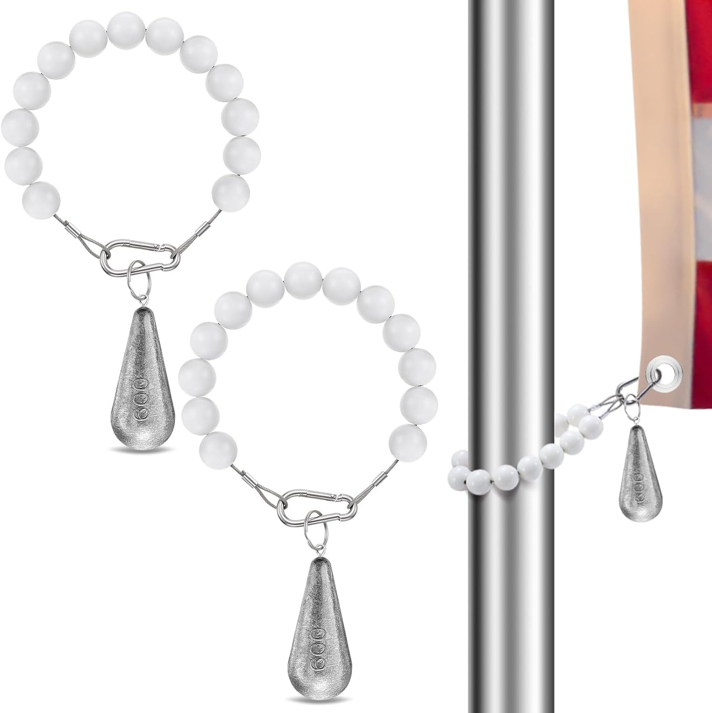 2 Anillos Retención Cuentas Asta Bandera Peso 1.3lb Acero Inox