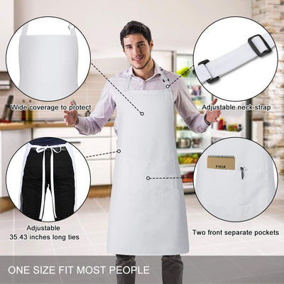 Set 4 Delantales Chef con Peto 2 Bolsillos Blanco
