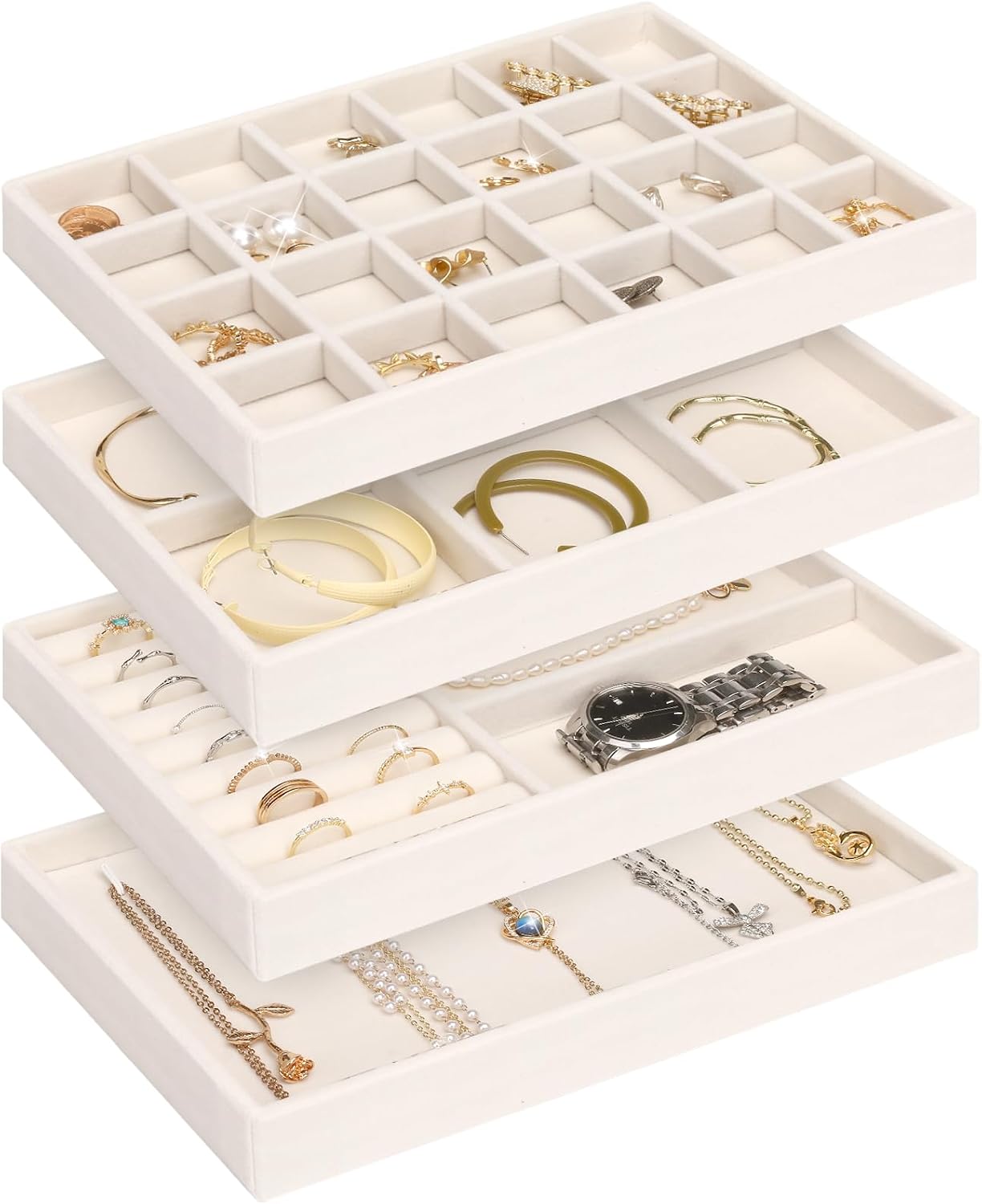 Set 4 bandejas terciopelo para joyas cajones apilables