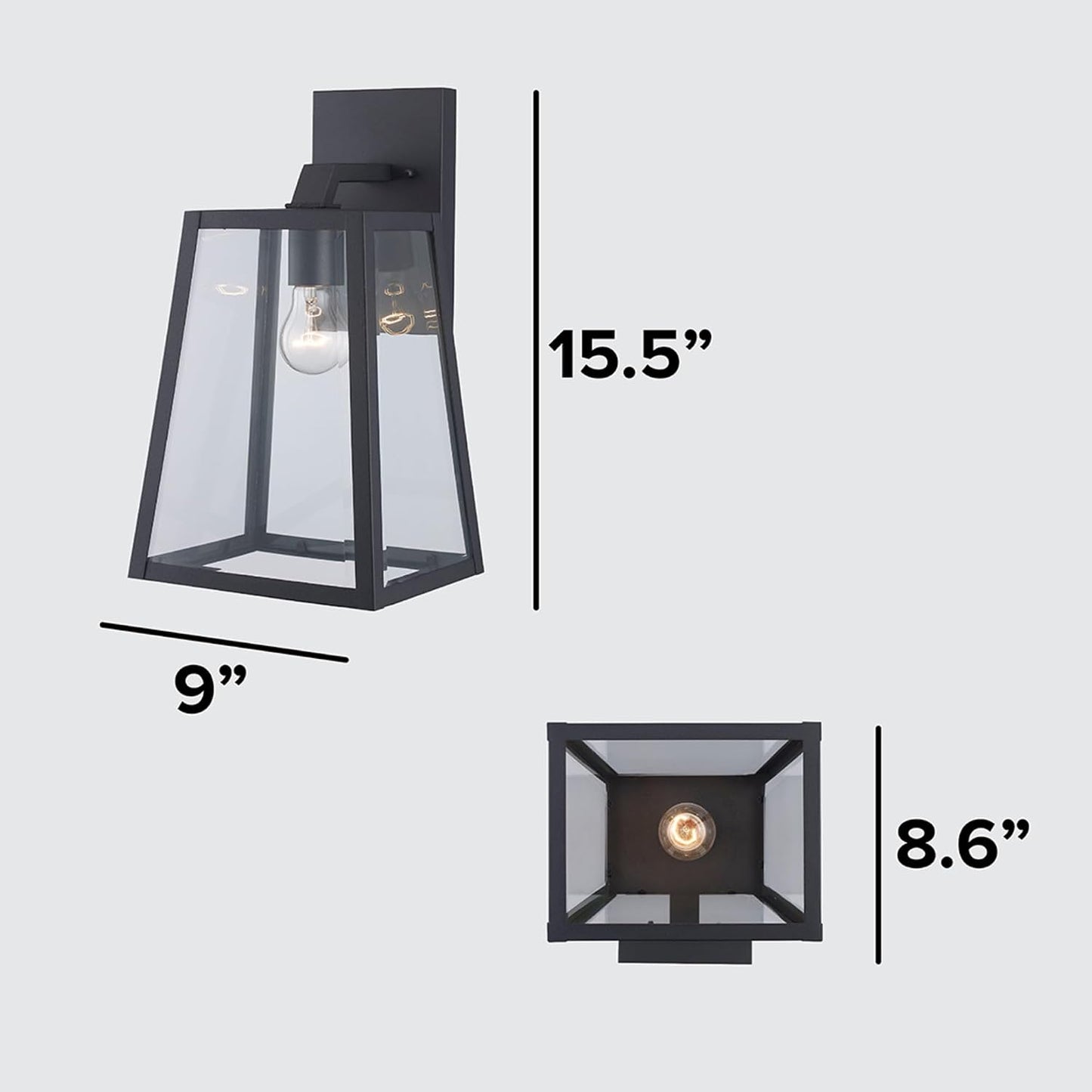 Lámpara pared exterior 10" negro vidrio transparente E26