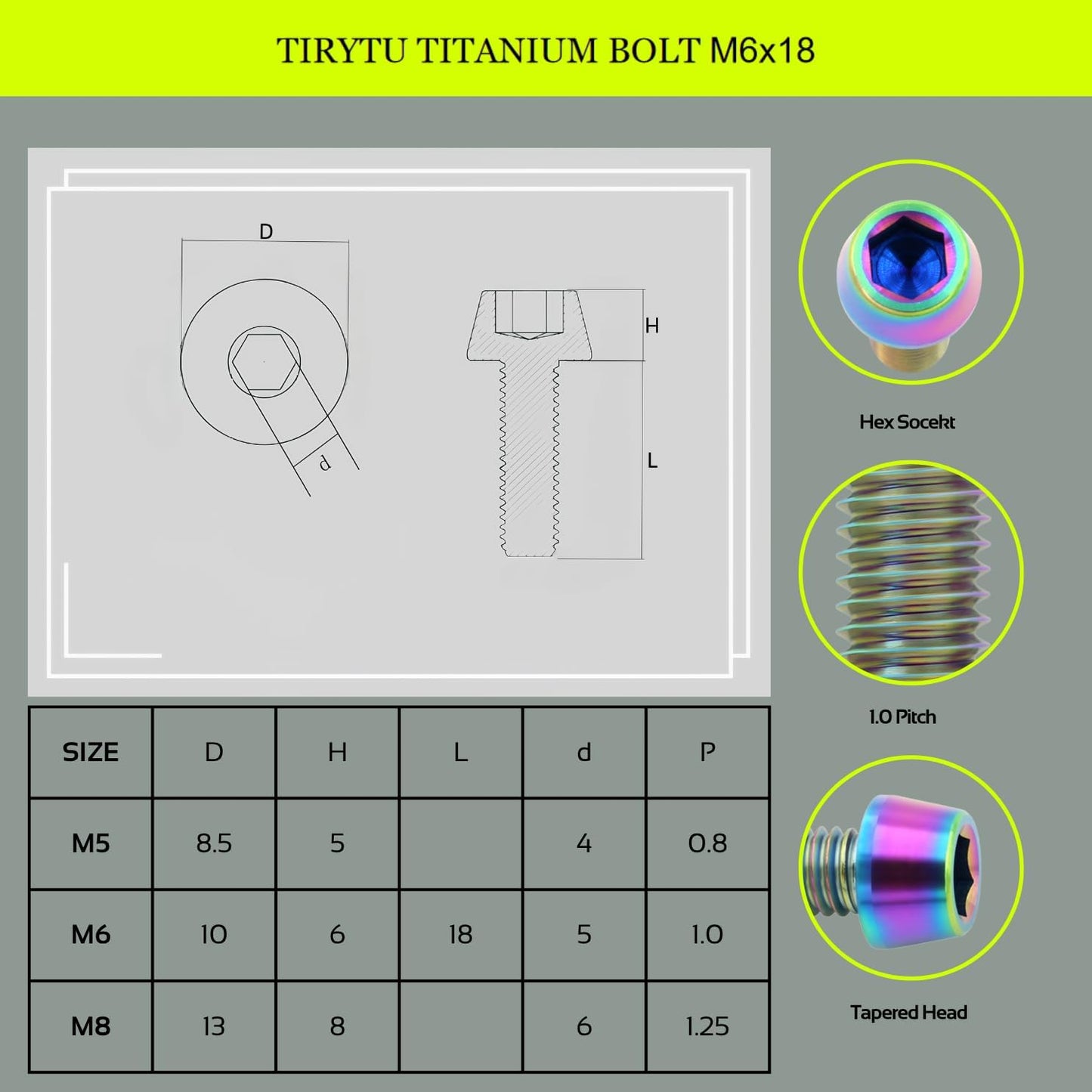 Pernos titanio M6x18 para bicicleta motocicleta 4 pzas