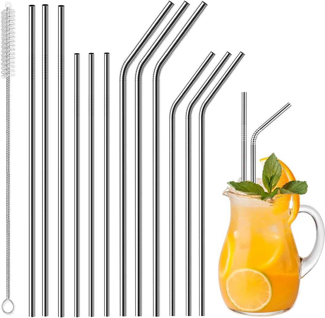 Pajitas acero inox reutilizables 8.5x10.5pulg 12 pzas cepillo