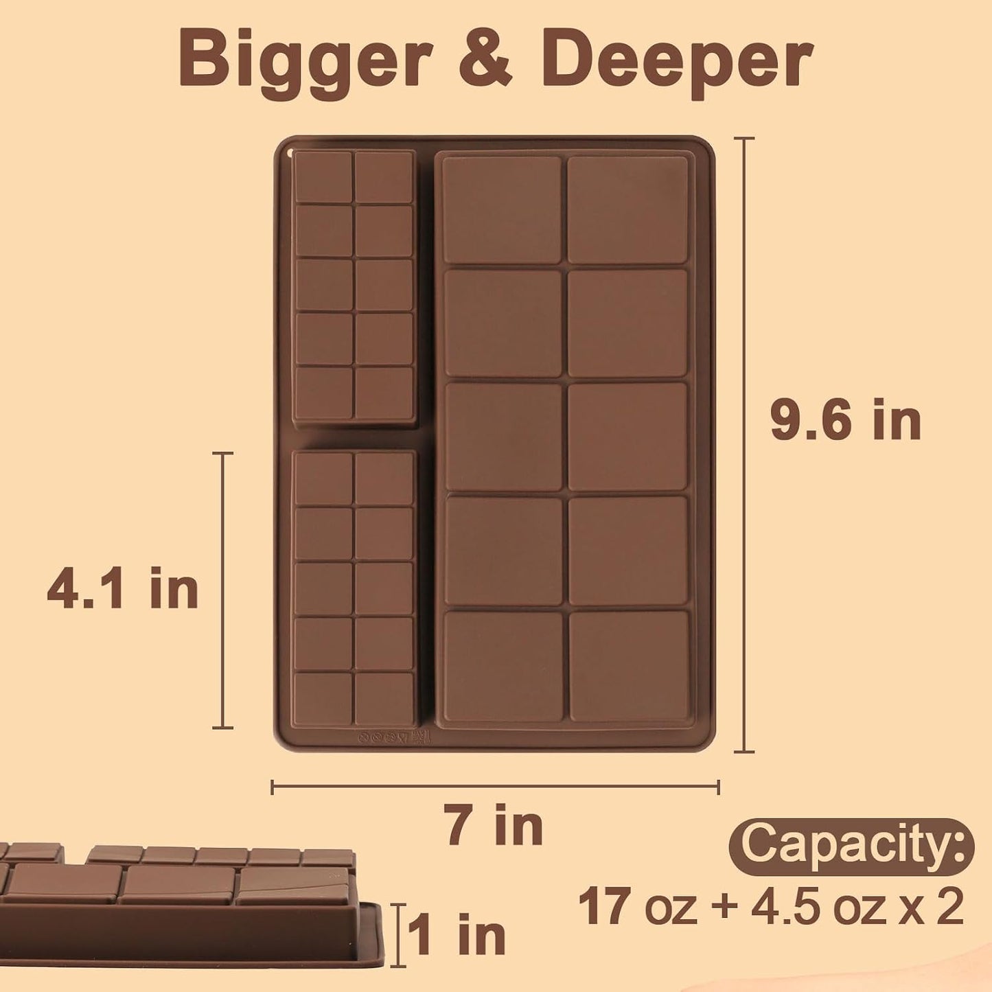 Molde silicona barra chocolate 1pulg 3 cavidades