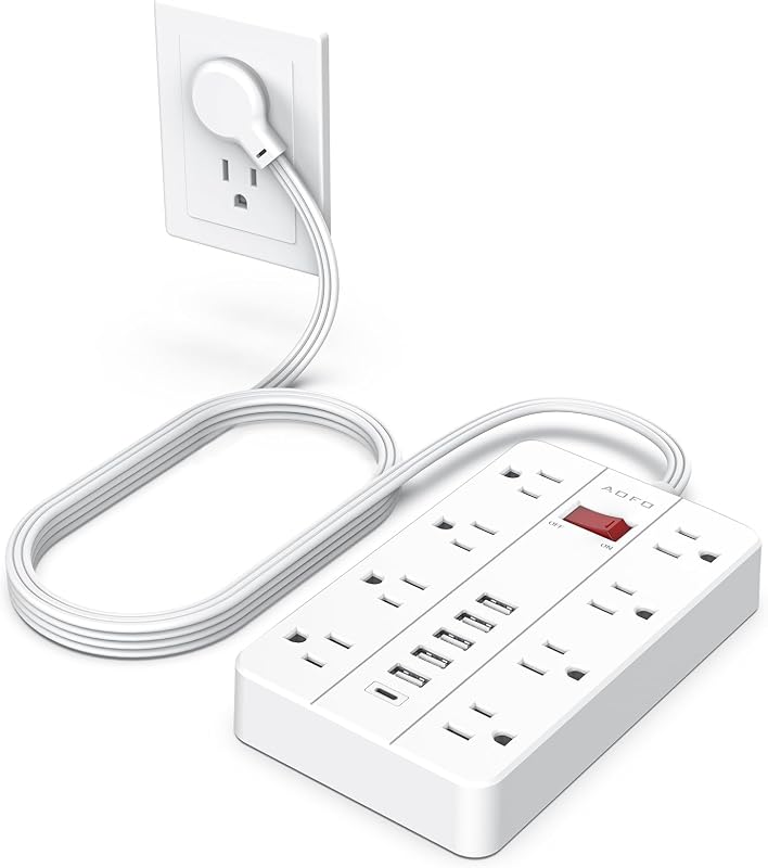 Protector sobretensiones 6 puertos USB 10 ft 8 tomas pared