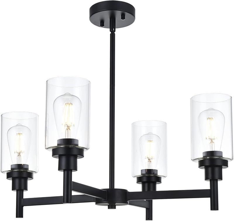 Candelabro cristal 4 luces negro para cocina comedor