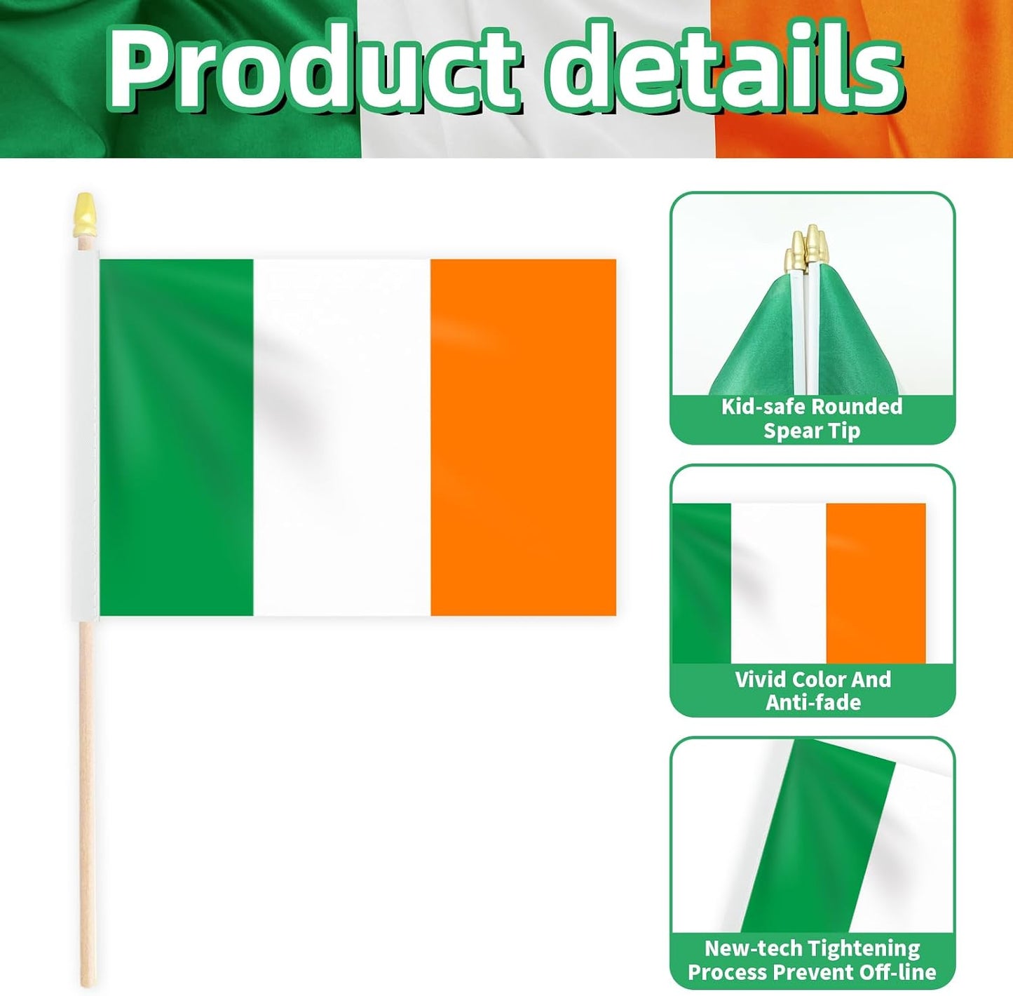 20 Banderas Irlanda 5x8pulg Palos Madera Tono Dorado