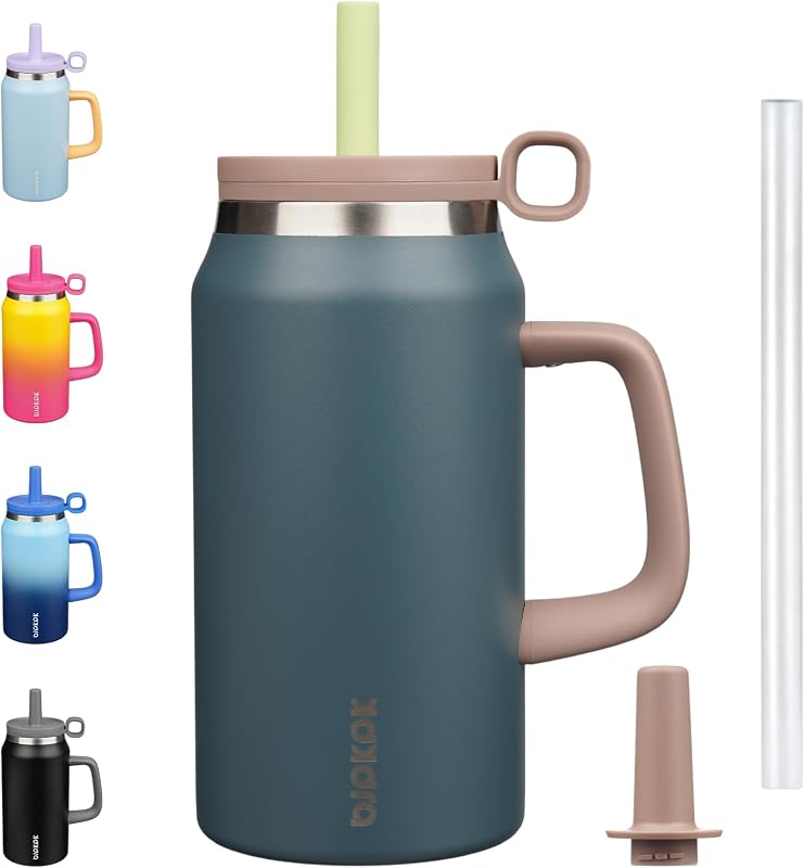 Vaso térmico acero inox con popote 50oz azul marino