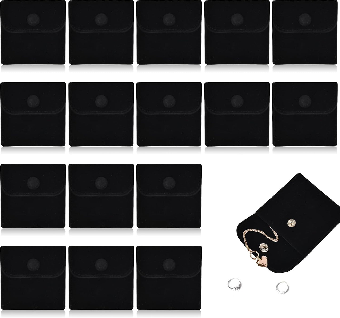 20 Bolsas Joyería Terciopelo con Botón Negro