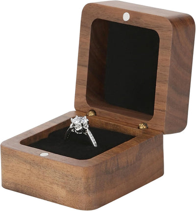 Caja madera ranura anillo personalizado boda negra