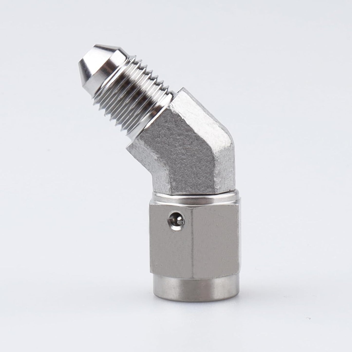 Adaptador freno acero inox 45 grados macho a hembra