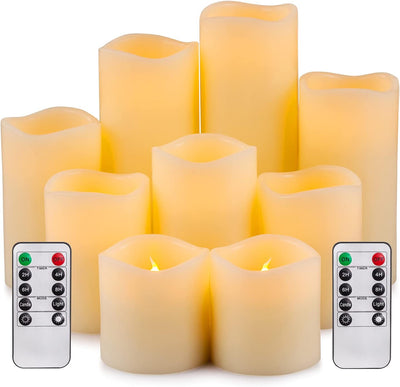 Velas LED grandes sin llama con temporizador remoto 10 botones