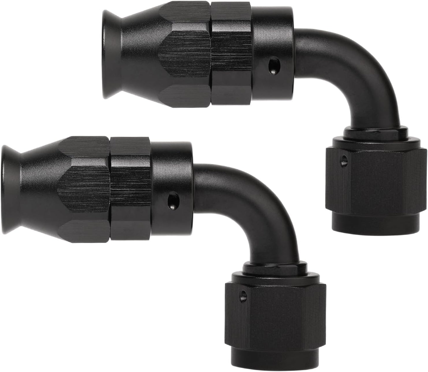 Adaptador manguera PTFE 90grados aluminio negro 2pzas