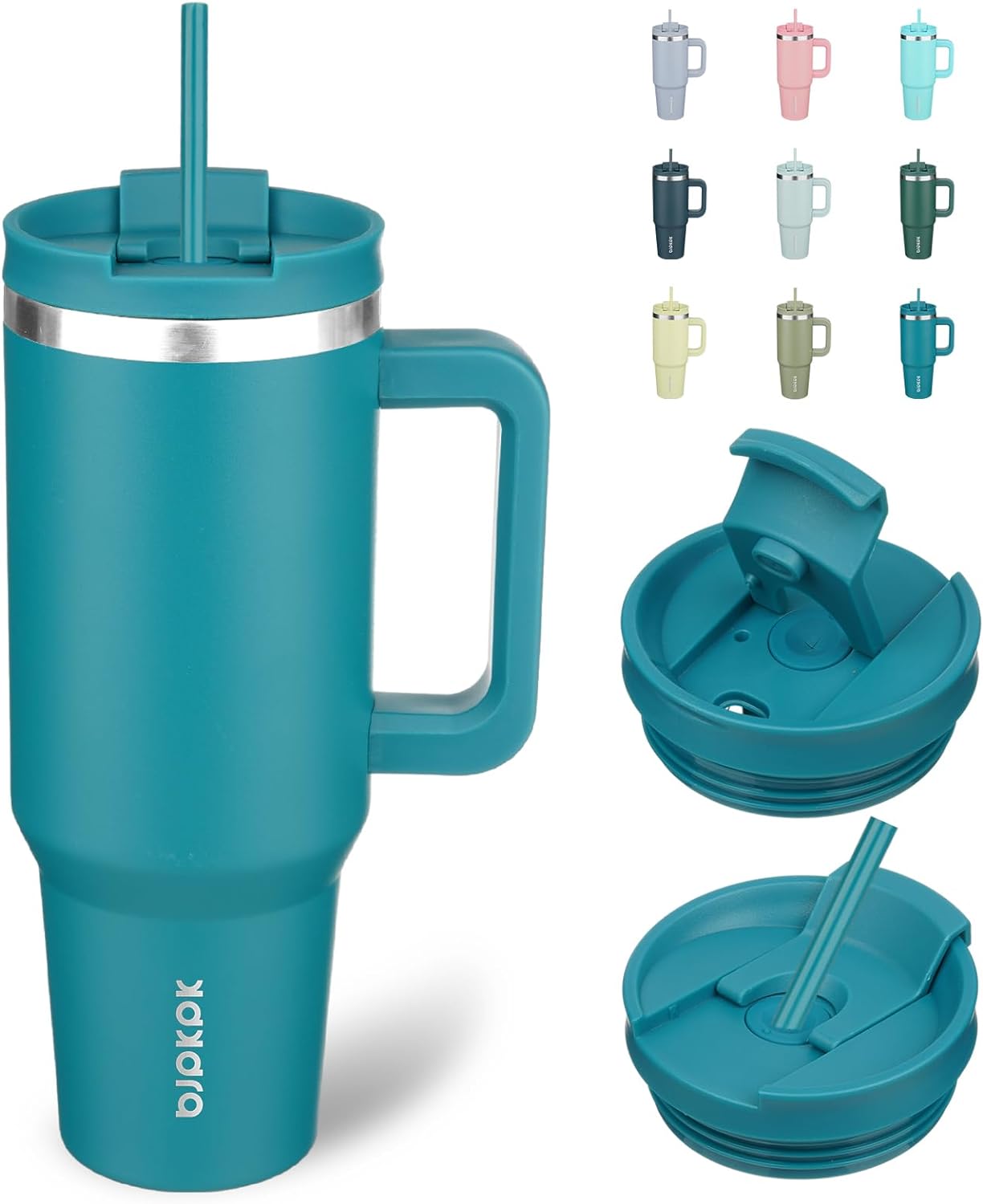 Vaso térmico acero inox con asa pajilla 40oz color Laguna