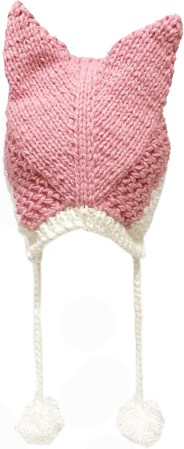 Gorro punto cálido con orejas zorro y pompón