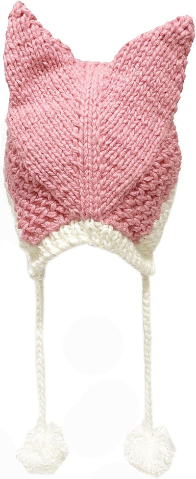 Gorro punto cálido con orejas zorro y pompón