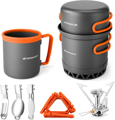 Set ollas camping con intercambiador y utensilios plegables