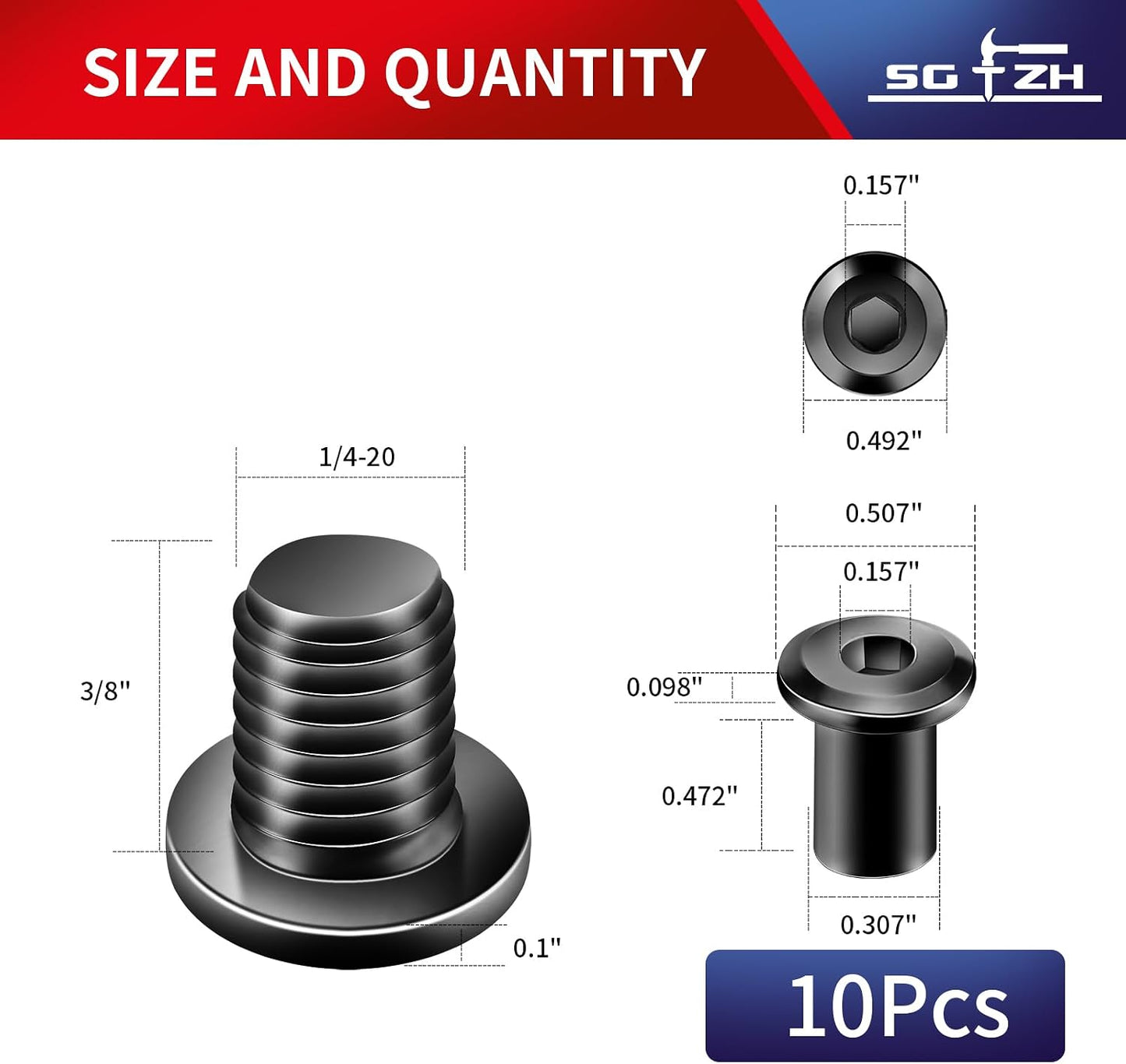 10 Pzas Pernos 1/4-20 x 3/8 Acero Inox