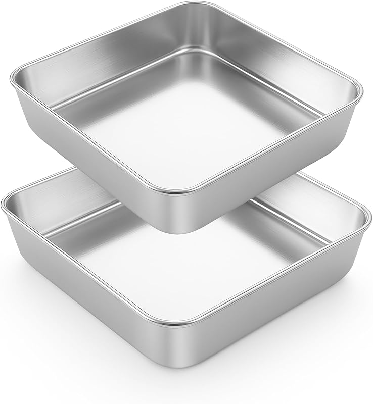 2 Moldes Cuadrados 9x9pulg Acero Inox para Hornear