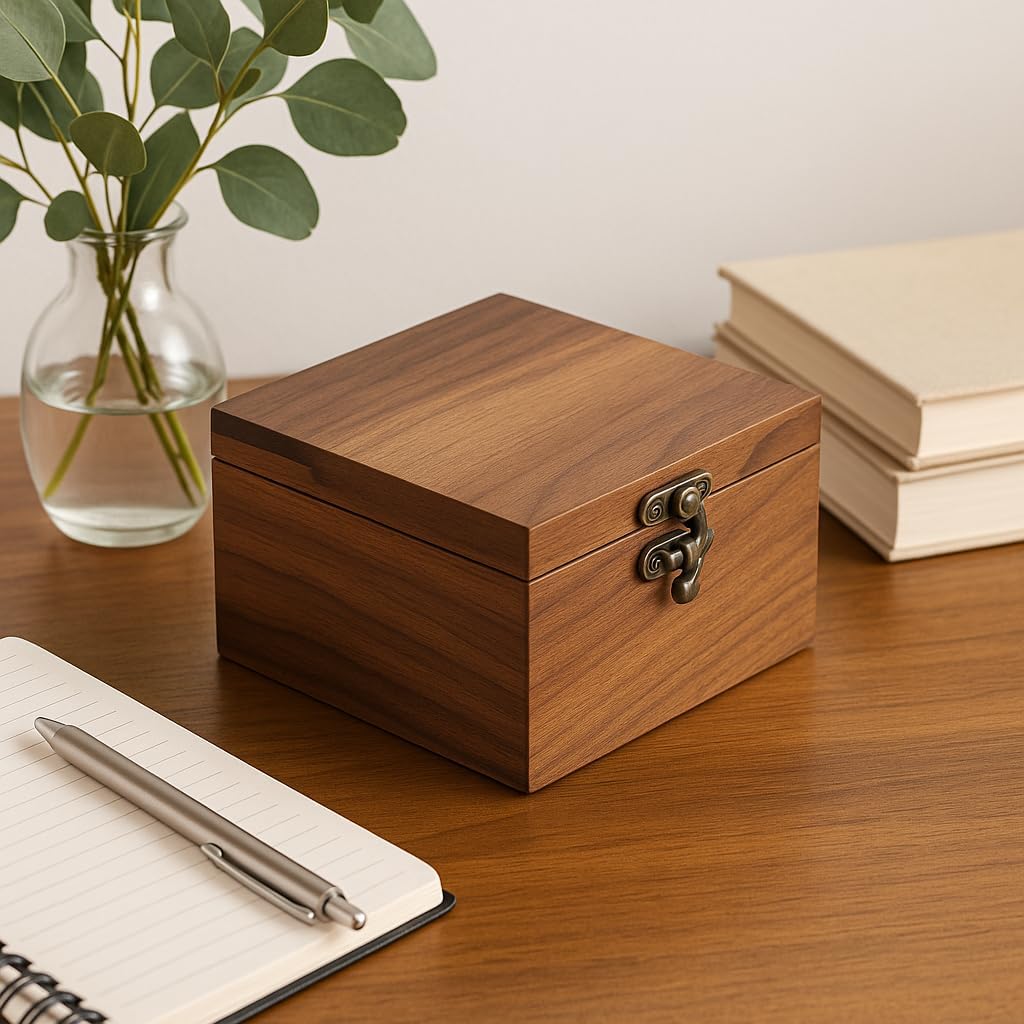 Caja madera nogal rústica para joyas y relojes