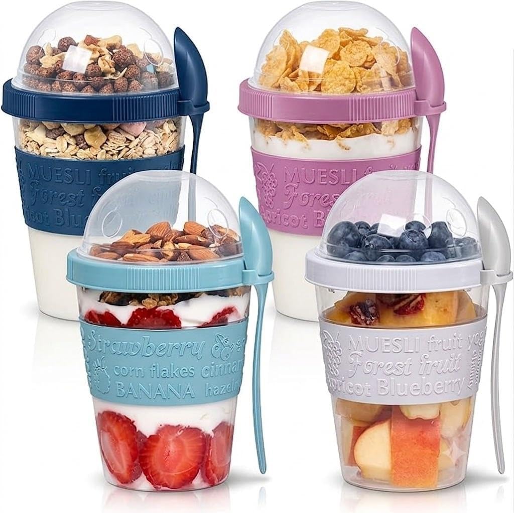 Set 4 Tazas Desayuno con Cuchara y Cubierta