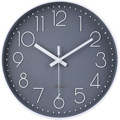 Reloj pared cuarzo redondo 12pulg silencioso decorativo gris