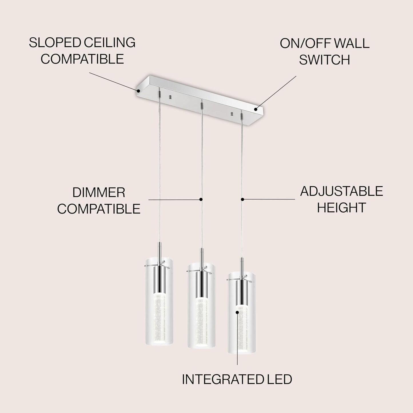 Lámpara colgante LED cromada 21.63pulg vidrio