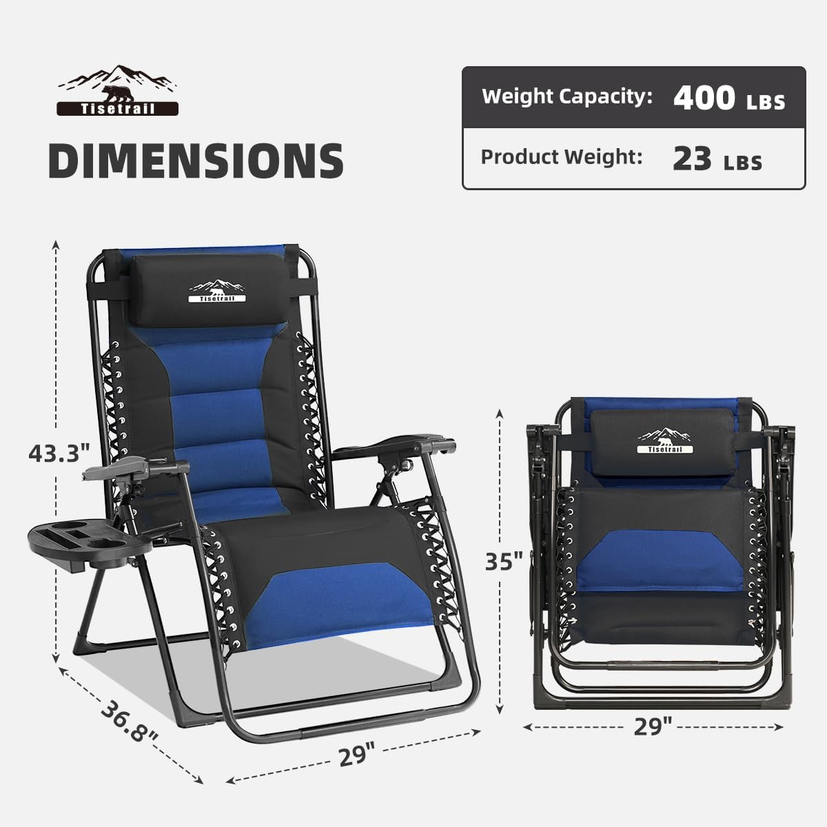 Sillas salón Zero Gravity 2 Pzas reclinables negro/azul