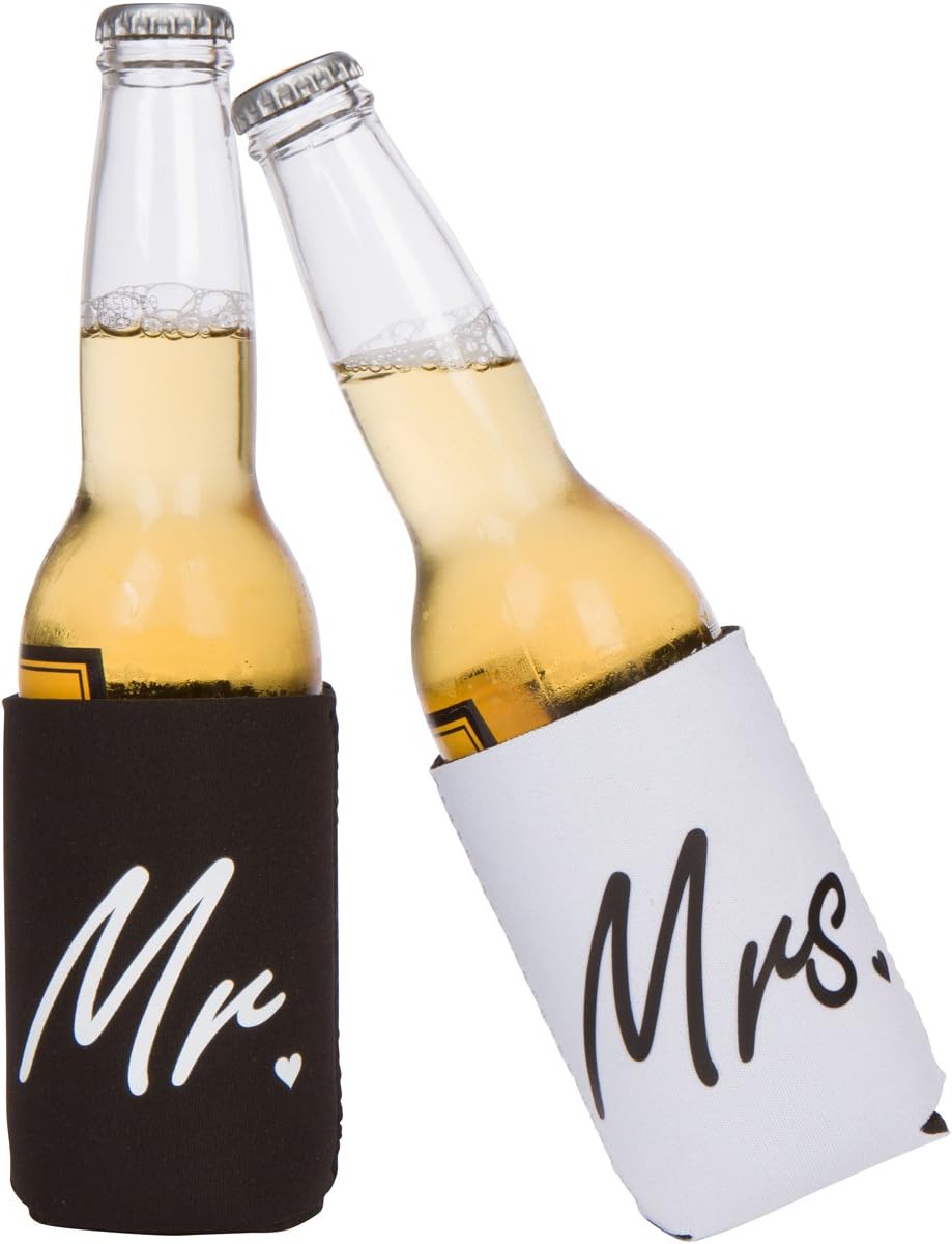 Set enfriadores latas regalo boda señor señora negro blanco