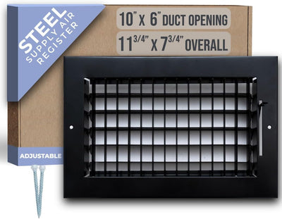 Registro ventilación ajustable acero 10x6pulg Negro