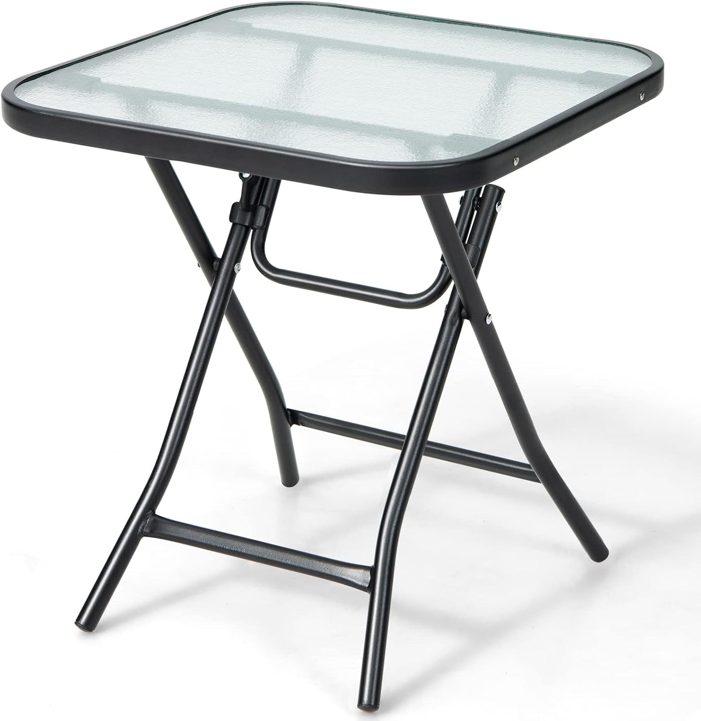 Mesa bistró cuadrada vidrio 18" marco negro plegable