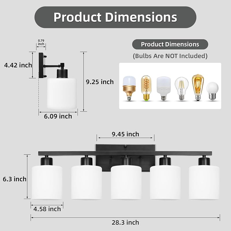 Lámpara baño negro sobre espejo 5 luces moderna