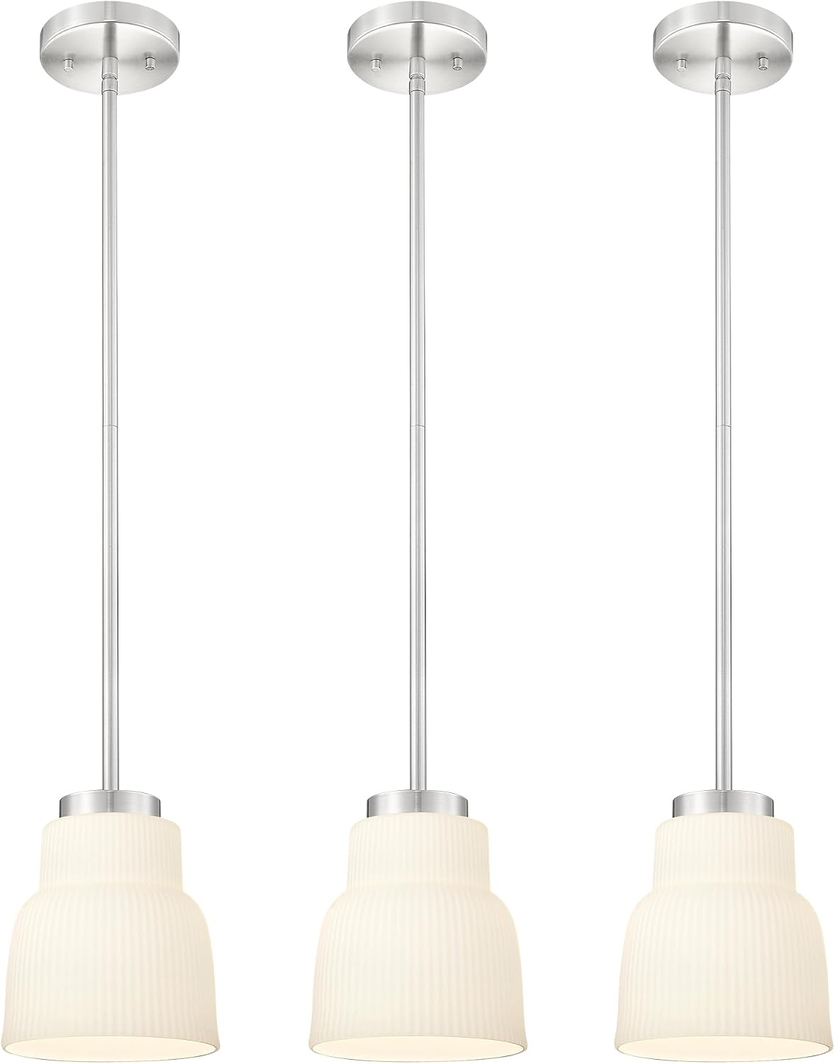 3 Lámparas colgantes vintage níquel cepillado vidrio lechoso