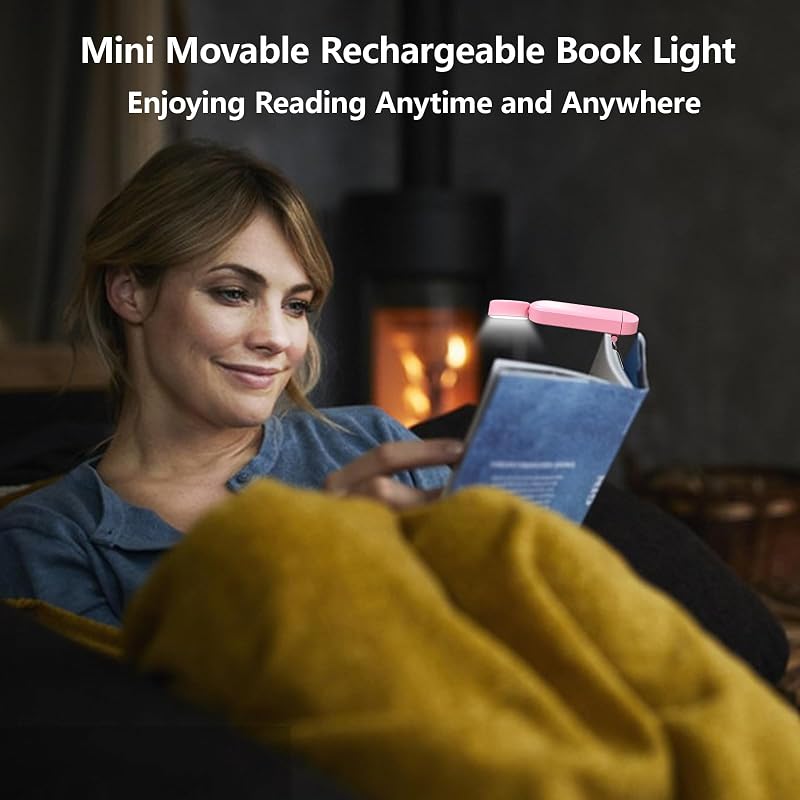 Luz lectura recargable USB con clip rosa