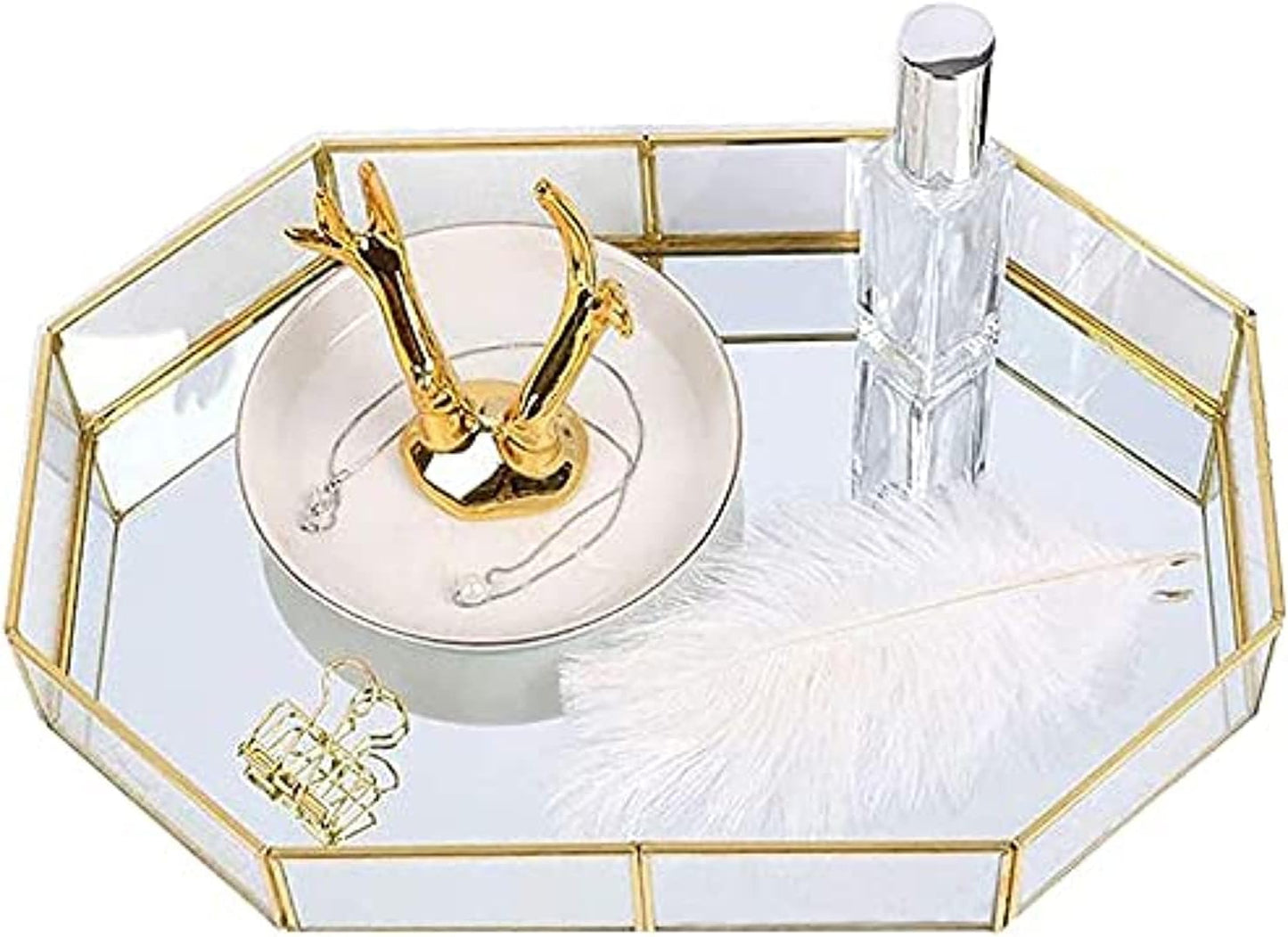 Bandeja decorativa espejo metal cristal 12.4x8.5"