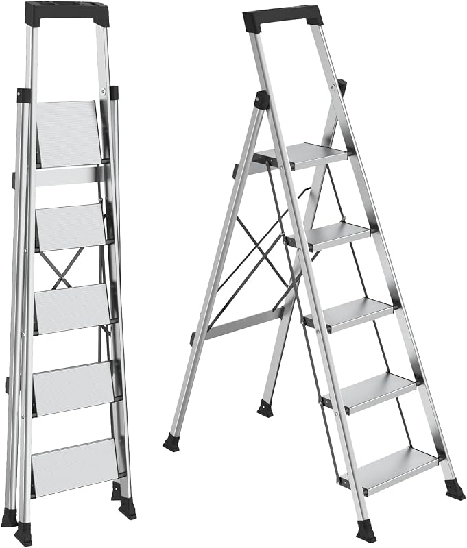 Escalera aluminio 5 escalones antiderrap 330lb plegable