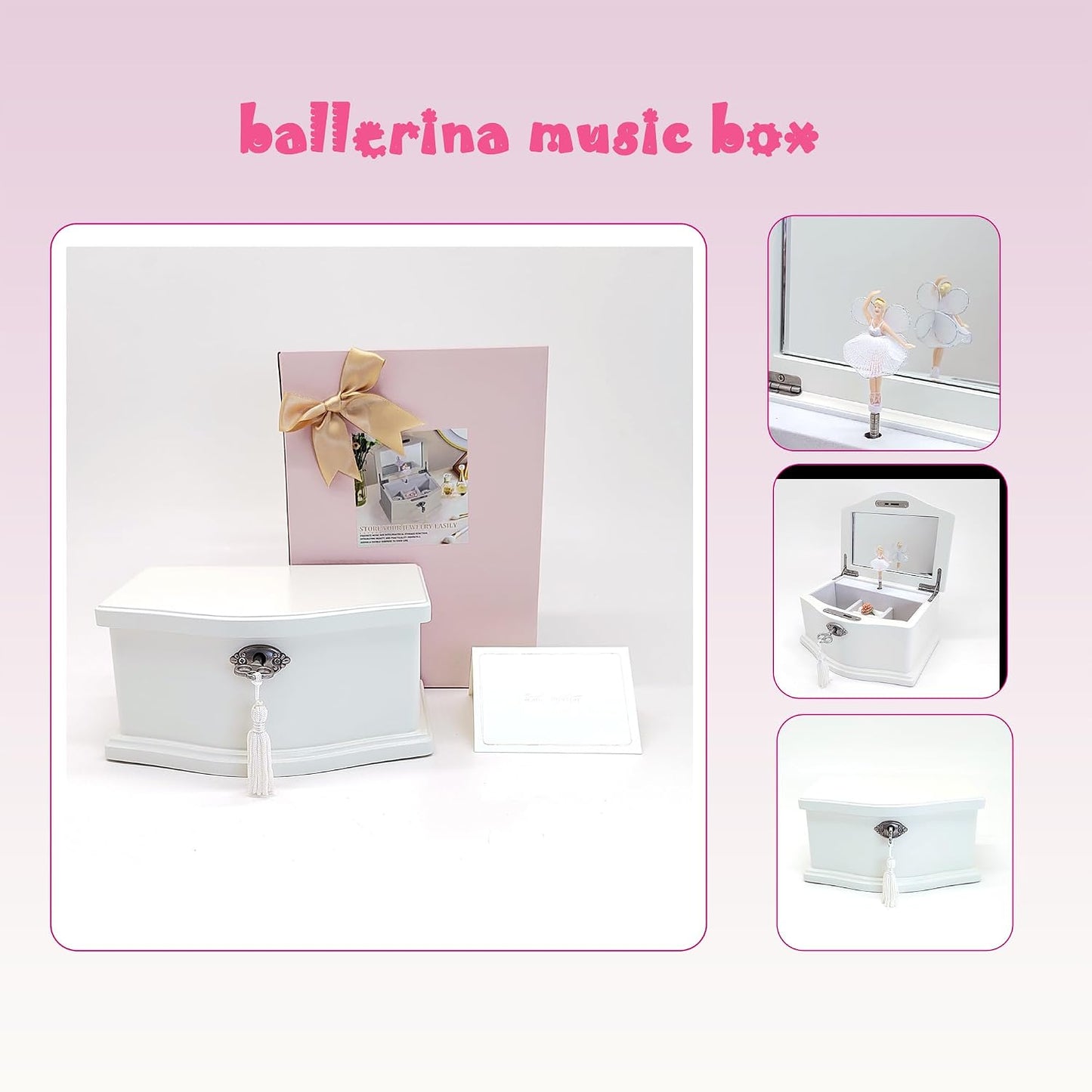 Joyero musical bailarina blanca para niñas y mujeres