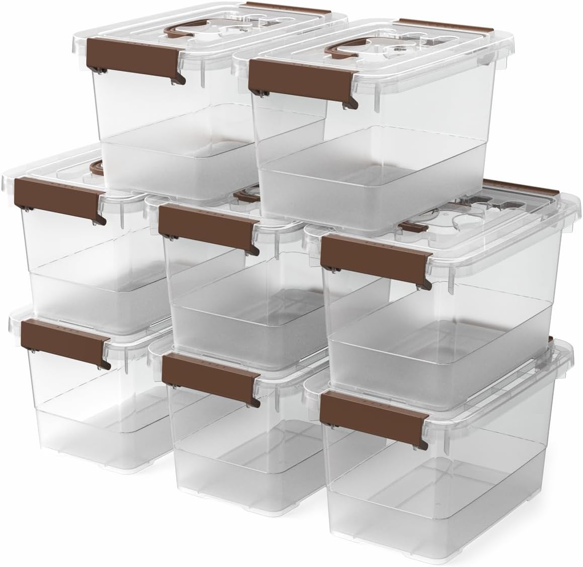 8 Pzas Caja Plástico Transparente 4qt Con Tapa Asa
