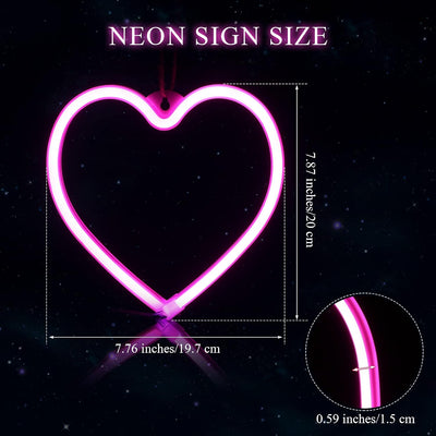 2 Luces Neón Corazón Rosa para Niñas San Valentín