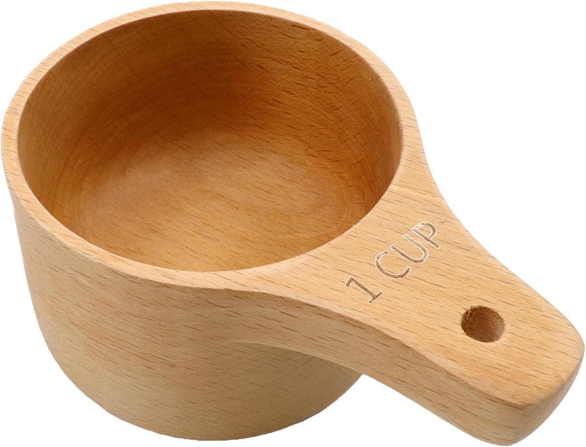 Taza medidora madera natural pulida para cocinar hornear