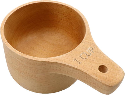 Taza medidora madera natural pulida para cocinar hornear