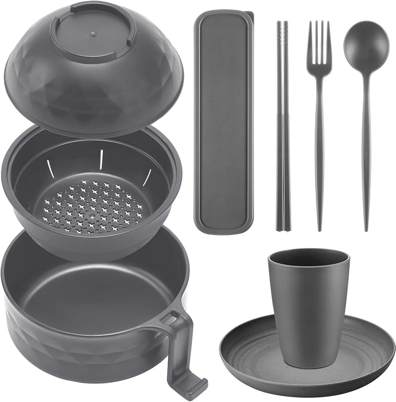 Set 6 Pzas Cocedor Ramen Microondas 40oz Platos Tazas Cubiertos