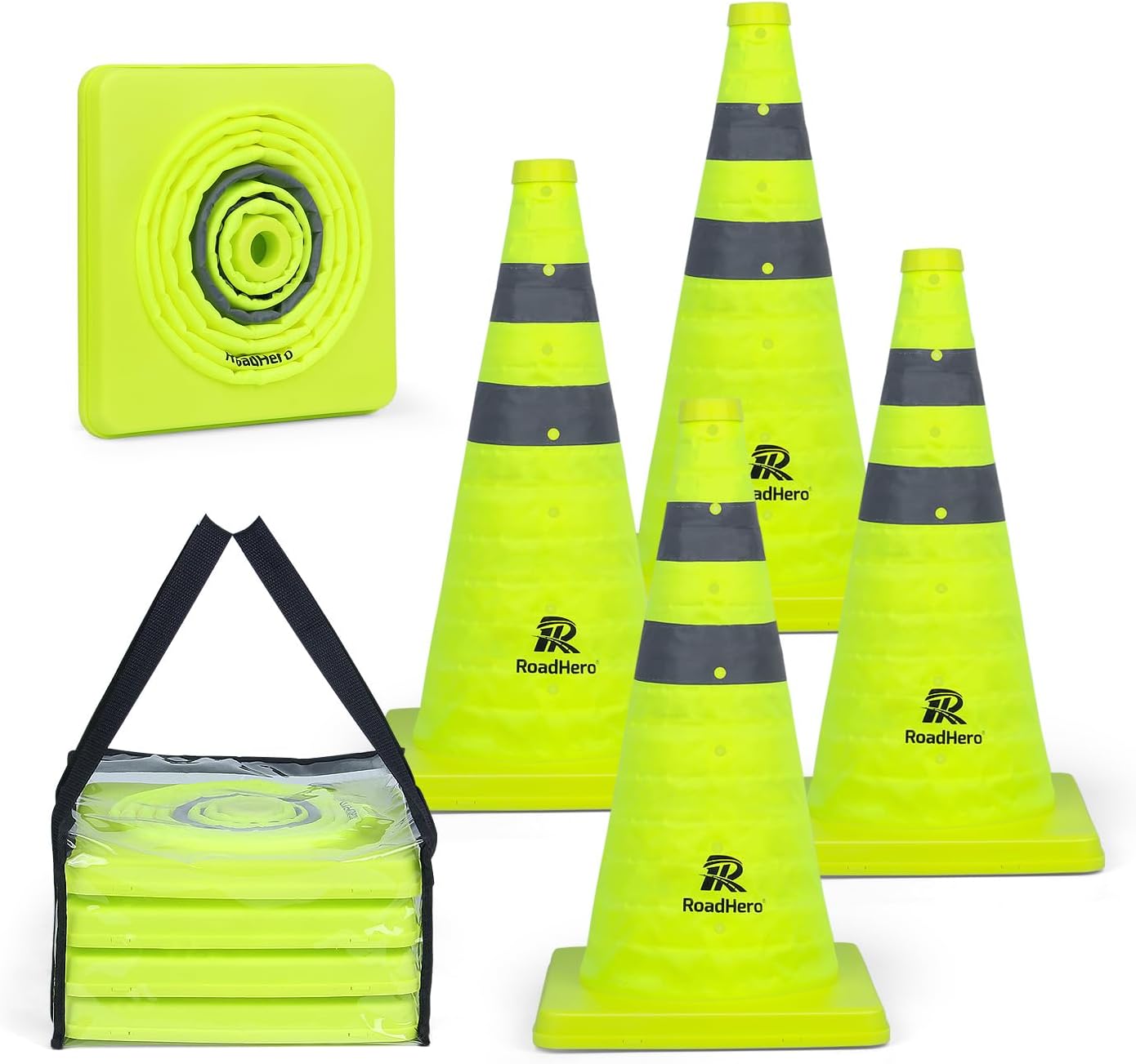 4 Conos Plegables Seguridad Vial 18pulg Verde Limón Reflejante