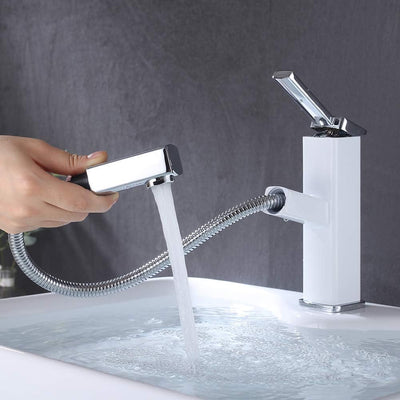 Grifo lavabo con rociador extraíble agua caliente y fría