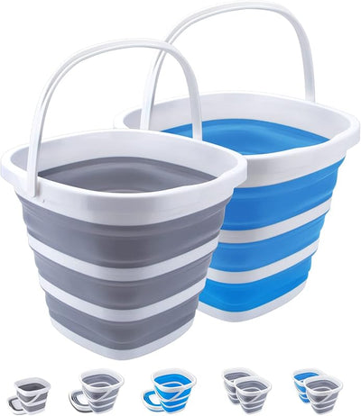 2 Cubos Plegables 10L 2.6gal para Exteriores Jardín Camping