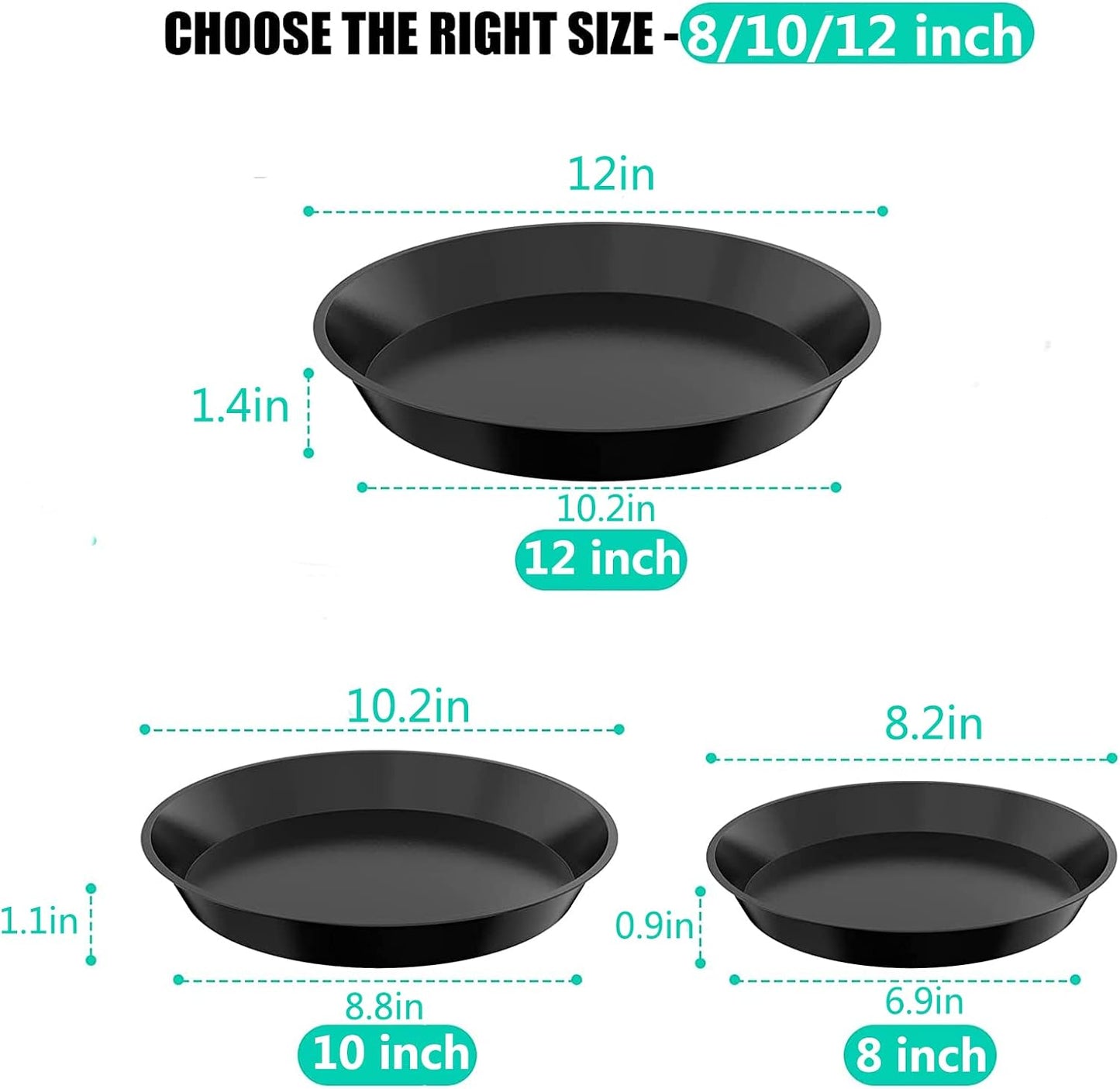 6 Platillos Plástico para Macetas 8-12" Negro