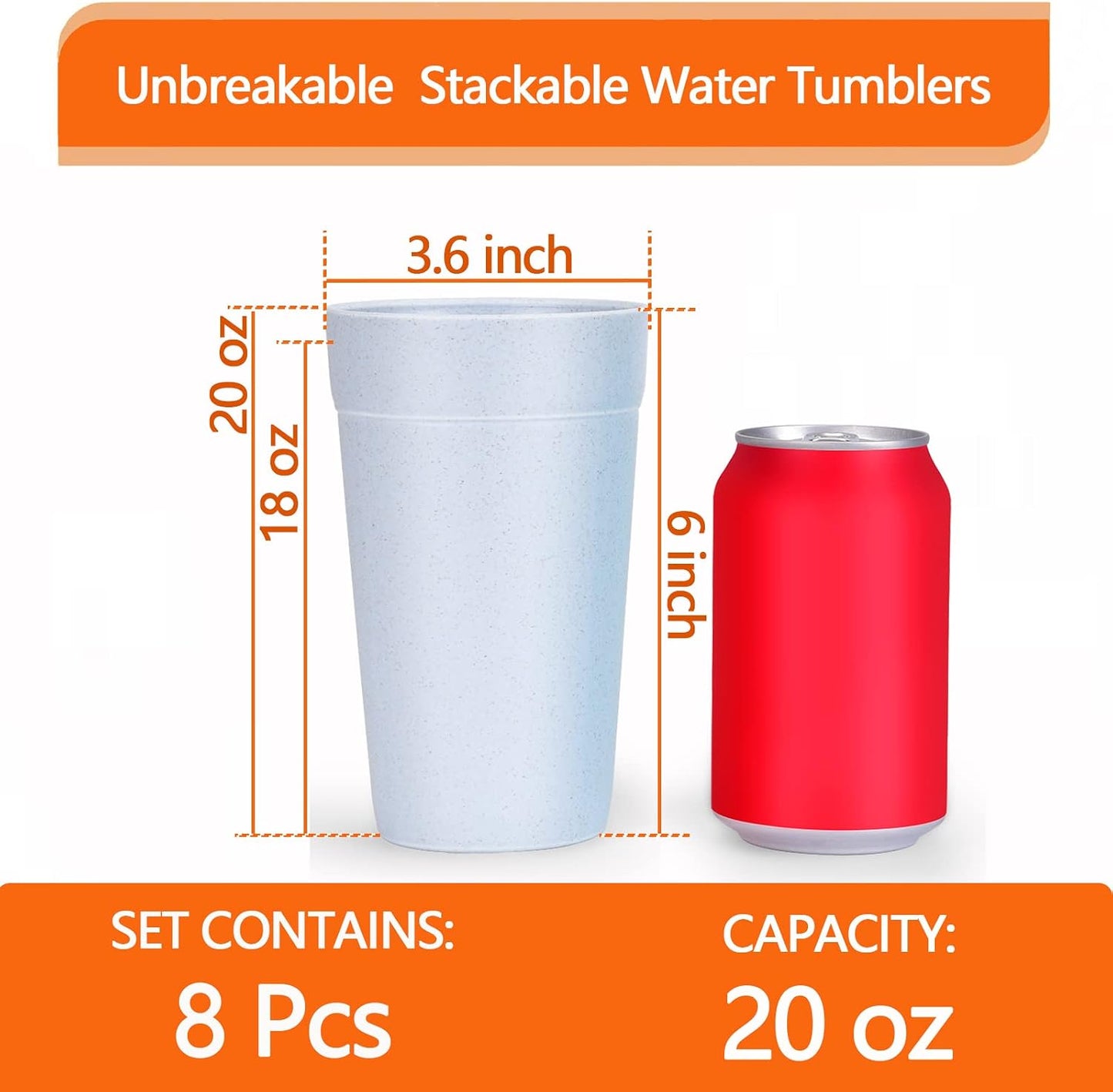 Set 8 Tazas 20oz Irrompibles Sin BPA para Microondas